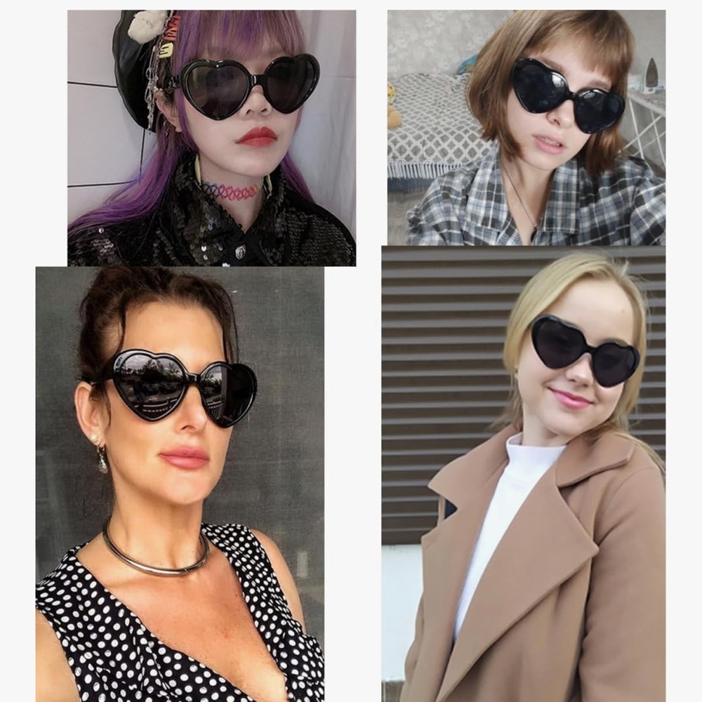 🆕 Heart-Shaped Oversized Women's Sunglasses - Black - Picture 5 of 6